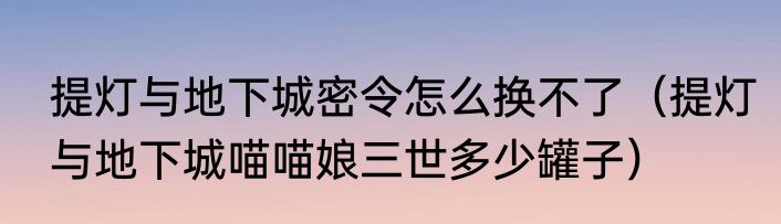 提灯与地下城密令怎么换不了（提灯与地下城喵喵娘三世多少罐子）