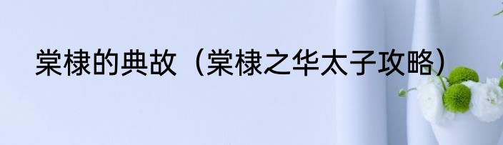 棠棣的典故（棠棣之华太子攻略）