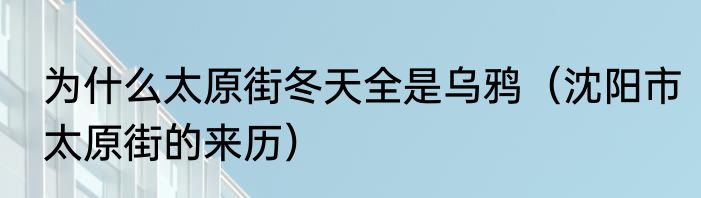 为什么太原街冬天全是乌鸦（沈阳市太原街的来历）