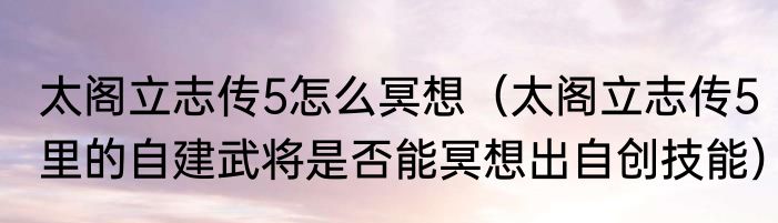 太阁立志传5怎么冥想（太阁立志传5里的自建武将是否能冥想出自创技能）