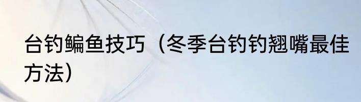 台钓鳊鱼技巧（冬季台钓钓翘嘴最佳方法）