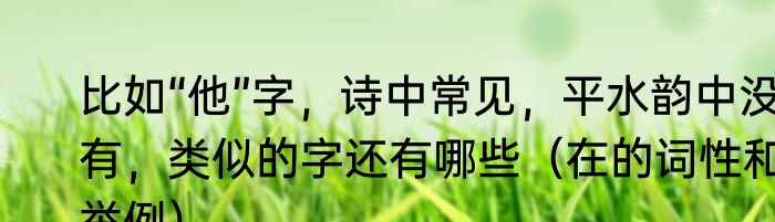 比如“他”字，诗中常见，平水韵中没有，类似的字还有哪些（在的词性和举例）