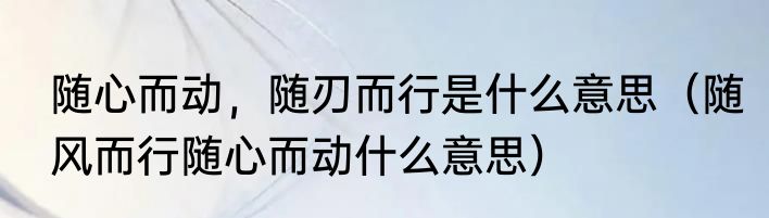 随心而动，随刃而行是什么意思（随风而行随心而动什么意思）