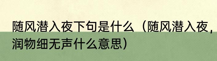 随风潜入夜下句是什么（随风潜入夜，润物细无声什么意思）