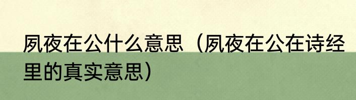 夙夜在公什么意思（夙夜在公在诗经里的真实意思）