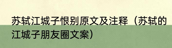 苏轼江城子恨别原文及注释（苏轼的江城子朋友圈文案）