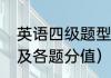 英语四级题型及分值说明（四级总分及各题分值）