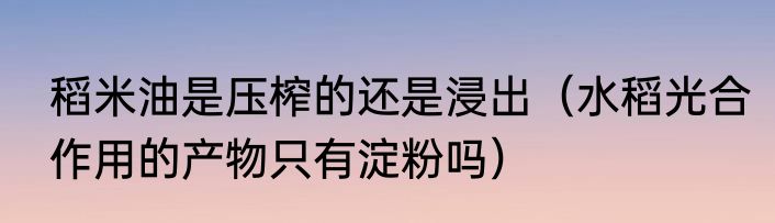 稻米油是压榨的还是浸出（水稻光合作用的产物只有淀粉吗）
