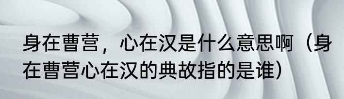 身在曹营，心在汉是什么意思啊（身在曹营心在汉的典故指的是谁）