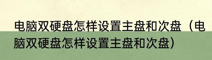 电脑双硬盘怎样设置主盘和次盘（电脑双硬盘怎样设置主盘和次盘）