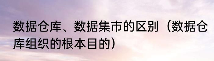 数据仓库、数据集市的区别（数据仓库组织的根本目的）