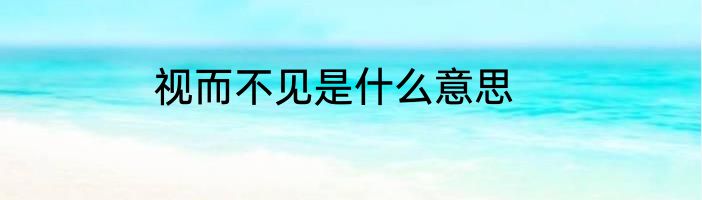 视而不见是什么意思
