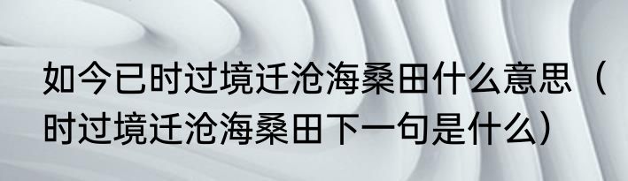 如今已时过境迁沧海桑田什么意思（时过境迁沧海桑田下一句是什么）