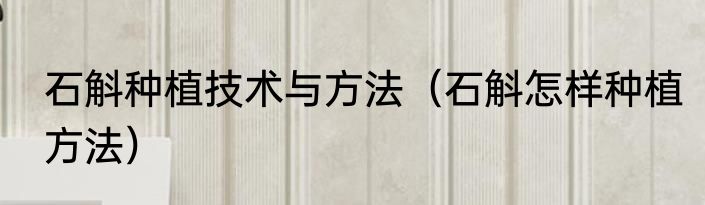石斛种植技术与方法（石斛怎样种植方法）