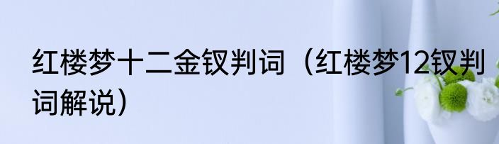 红楼梦十二金钗判词（红楼梦12钗判词解说）
