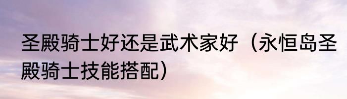 圣殿骑士好还是武术家好（永恒岛圣殿骑士技能搭配）