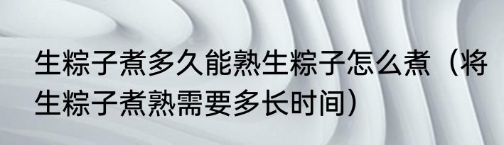 生粽子煮多久能熟生粽子怎么煮（将生粽子煮熟需要多长时间）