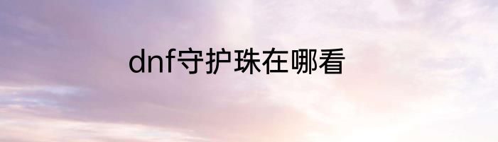 dnf守护珠在哪看