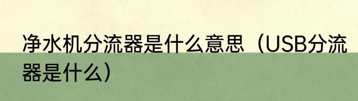 净水机分流器是什么意思（USB分流器是什么）