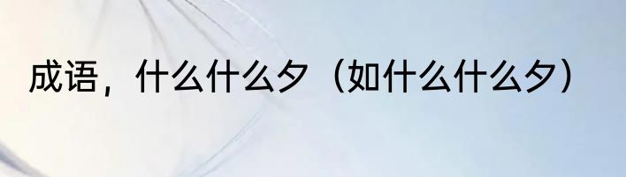 成语，什么什么夕（如什么什么夕）