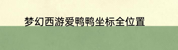 梦幻西游爱鸭鸭坐标全位置