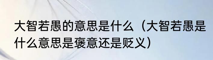 大智若愚的意思是什么（大智若愚是什么意思是褒意还是贬义）