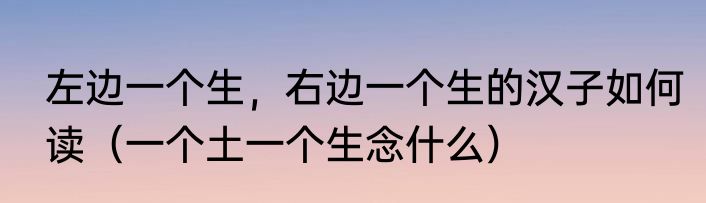 左边一个生，右边一个生的汉子如何读（一个土一个生念什么）