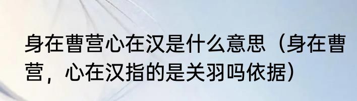 身在曹营心在汉是什么意思（身在曹营，心在汉指的是关羽吗依据）