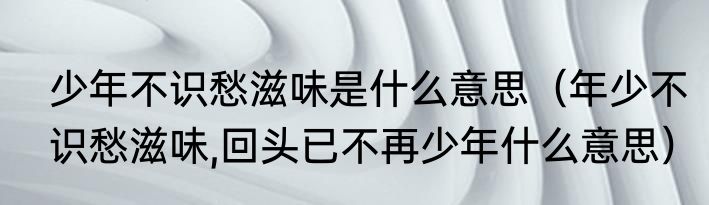少年不识愁滋味是什么意思（年少不识愁滋味,回头已不再少年什么意思）