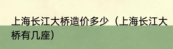 上海长江大桥造价多少（上海长江大桥有几座）