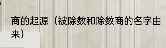 商的起源（被除数和除数商的名字由来）
