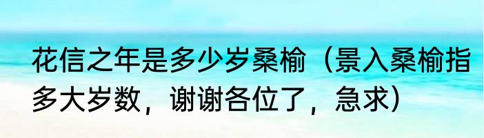 花信之年是多少岁桑榆（景入桑榆指多大岁数，谢谢各位了，急求）