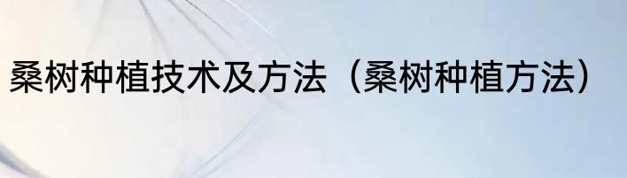 桑树种植技术及方法（桑树种植方法）