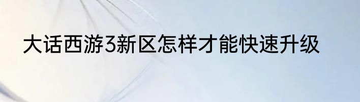 大话西游3新区怎样才能快速升级
