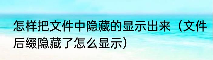 怎样把文件中隐藏的显示出来（文件后缀隐藏了怎么显示）