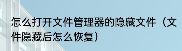 怎么打开文件管理器的隐藏文件（文件隐藏后怎么恢复）