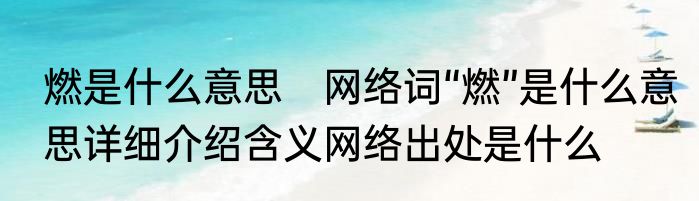 燃是什么意思　网络词“燃”是什么意思详细介绍含义网络出处是什么