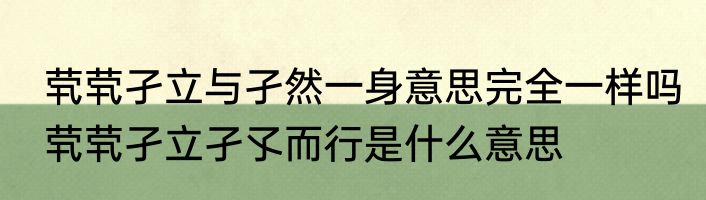 茕茕孑立与孑然一身意思完全一样吗　茕茕孑立孑孓而行是什么意思