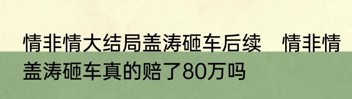 情非情大结局盖涛砸车后续　情非情盖涛砸车真的赔了80万吗