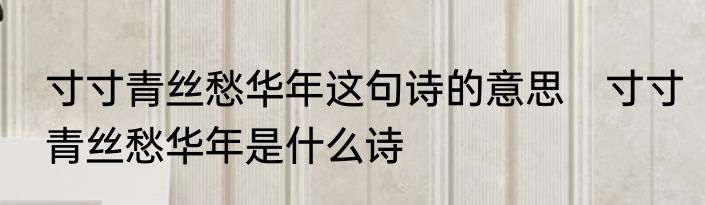 寸寸青丝愁华年这句诗的意思　寸寸青丝愁华年是什么诗