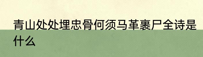 青山处处埋忠骨何须马革裹尸全诗是什么