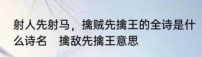 射人先射马，擒贼先擒王的全诗是什么诗名　擒敌先擒王意思