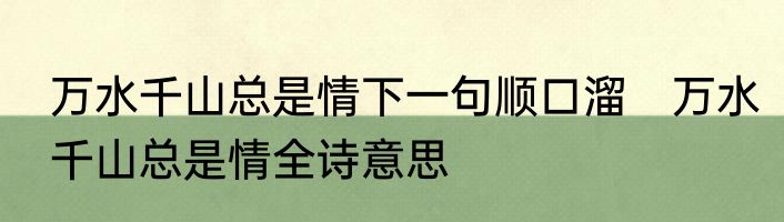 万水千山总是情下一句顺口溜　万水千山总是情全诗意思