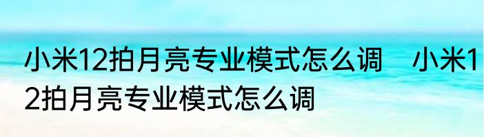 小米12拍月亮专业模式怎么调　小米12拍月亮专业模式怎么调