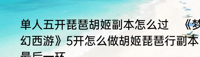 单人五开琵琶胡姬副本怎么过　《梦幻西游》5开怎么做胡姬琵琶行副本最后一环