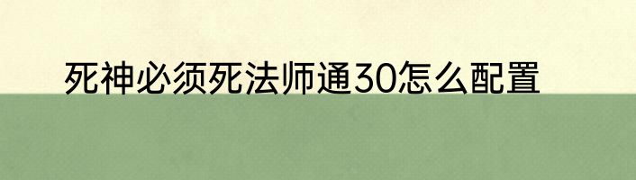 死神必须死法师通30怎么配置