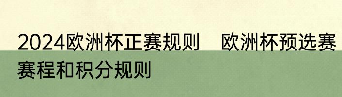 2024欧洲杯正赛规则　欧洲杯预选赛赛程和积分规则
