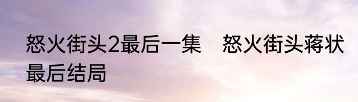 怒火街头2最后一集　怒火街头蒋状最后结局