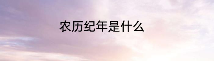 农历纪年是什么