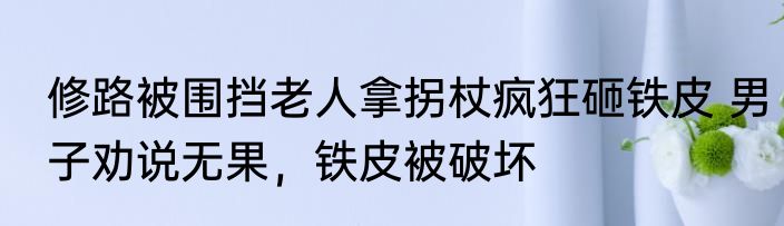 修路被围挡老人拿拐杖疯狂砸铁皮 男子劝说无果，铁皮被破坏